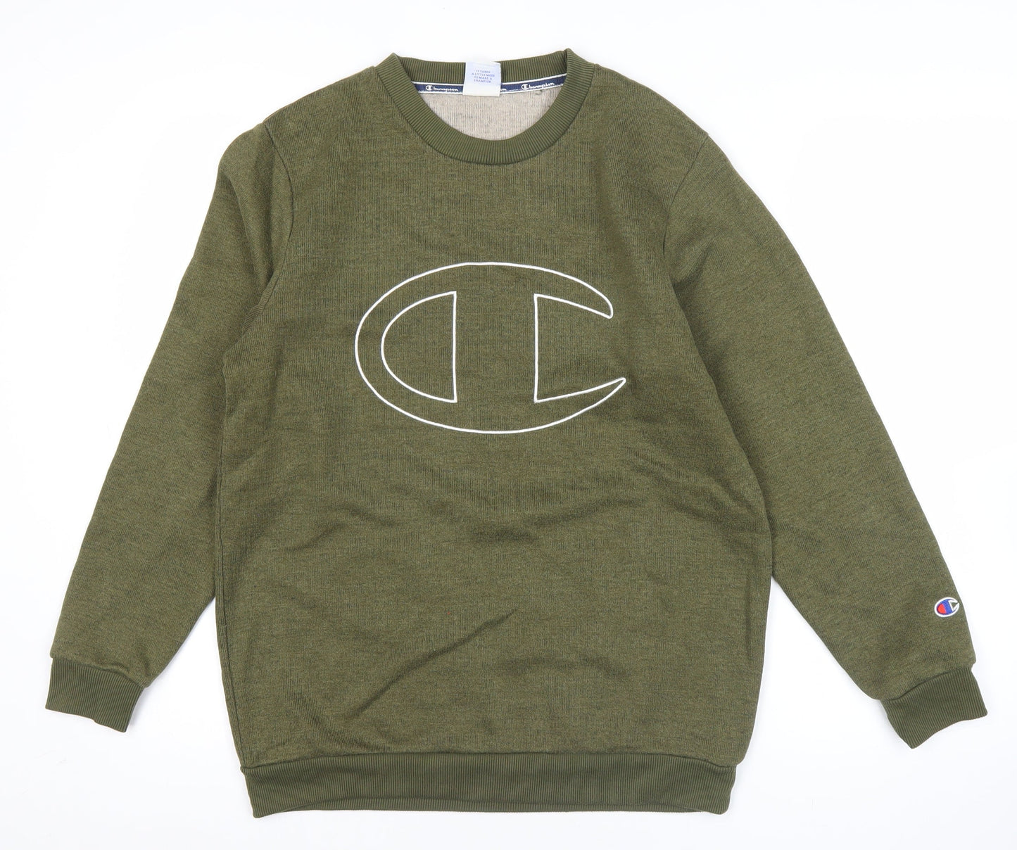 Champion Men Green Medium Pullover Sweatshirt Crew Neck Logo