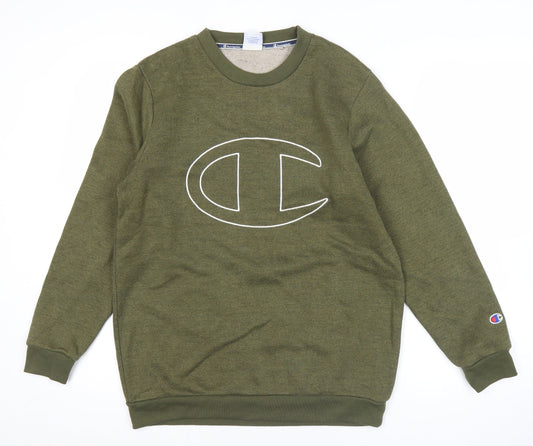Champion Men Green Medium Pullover Sweatshirt Crew Neck Logo