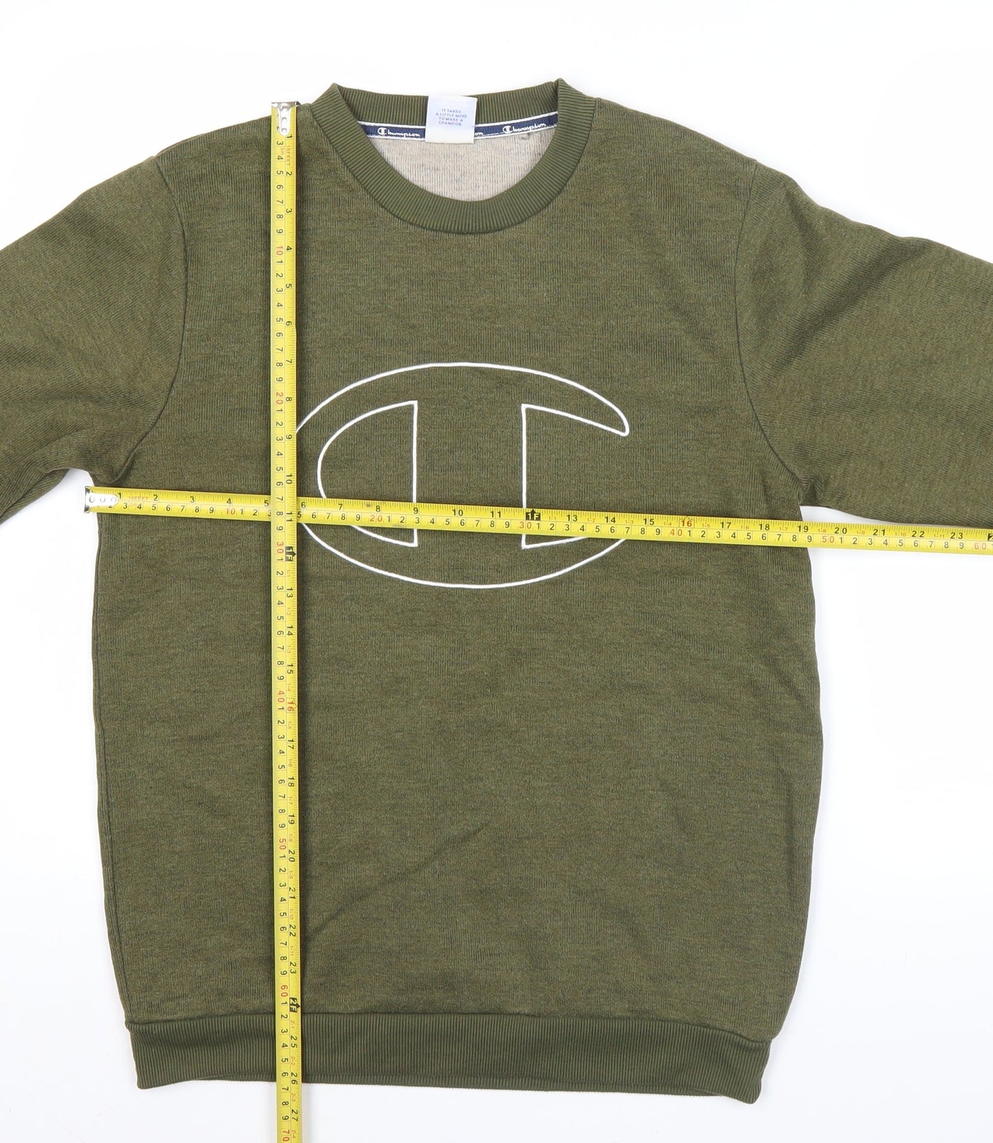 Champion Men Green Medium Pullover Sweatshirt Crew Neck Logo
