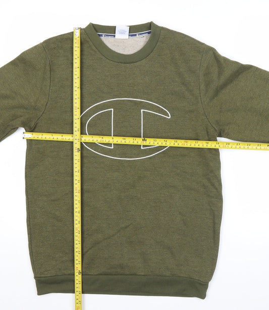 Champion Men Green Medium Pullover Sweatshirt Crew Neck Logo