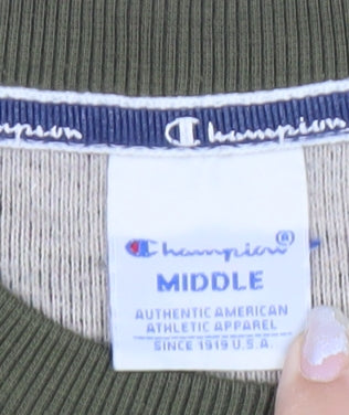 Champion Men Green Medium Pullover Sweatshirt Crew Neck Logo