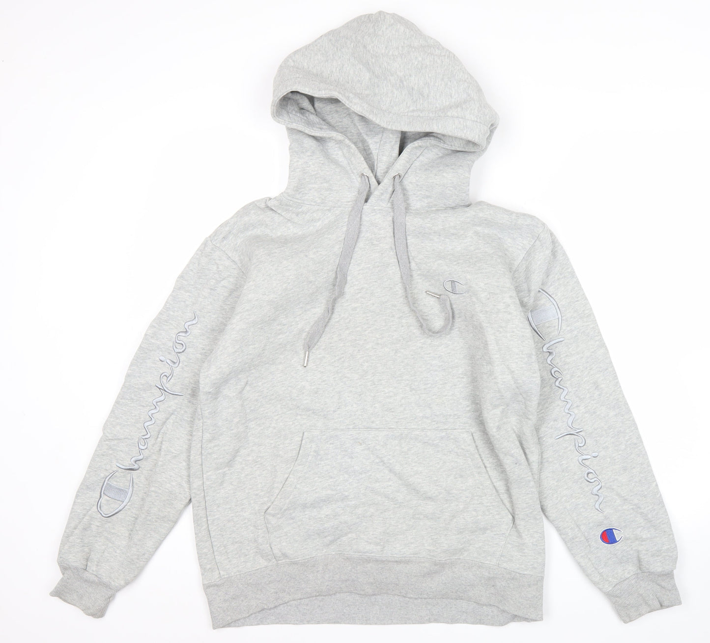 Champion Mens Grey Pullover Hoodie L Embroidered Logo Sportswear