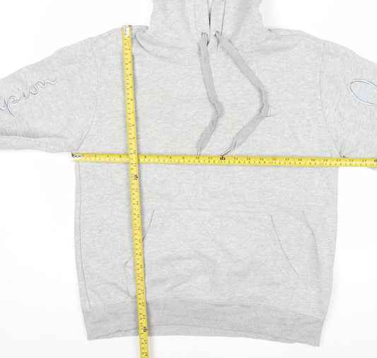 Champion Mens Grey Pullover Hoodie L Embroidered Logo Sportswear
