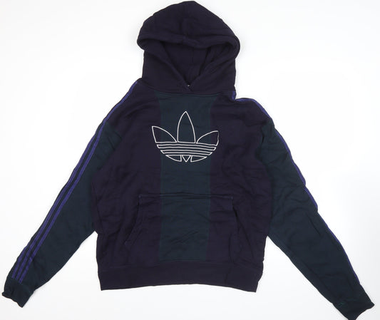 Additional front view of Adidas men’s blue l pullover hoodie retro sports logo cotton