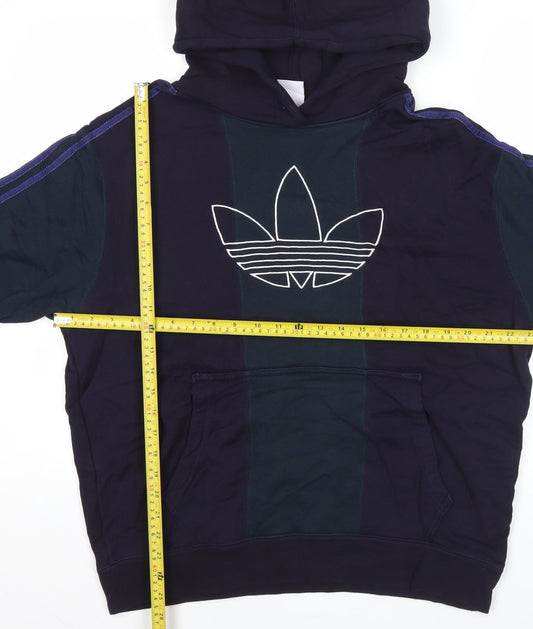 Adidas Mens Blue L Pullover Hoodie Retro Sports Logo Cotton