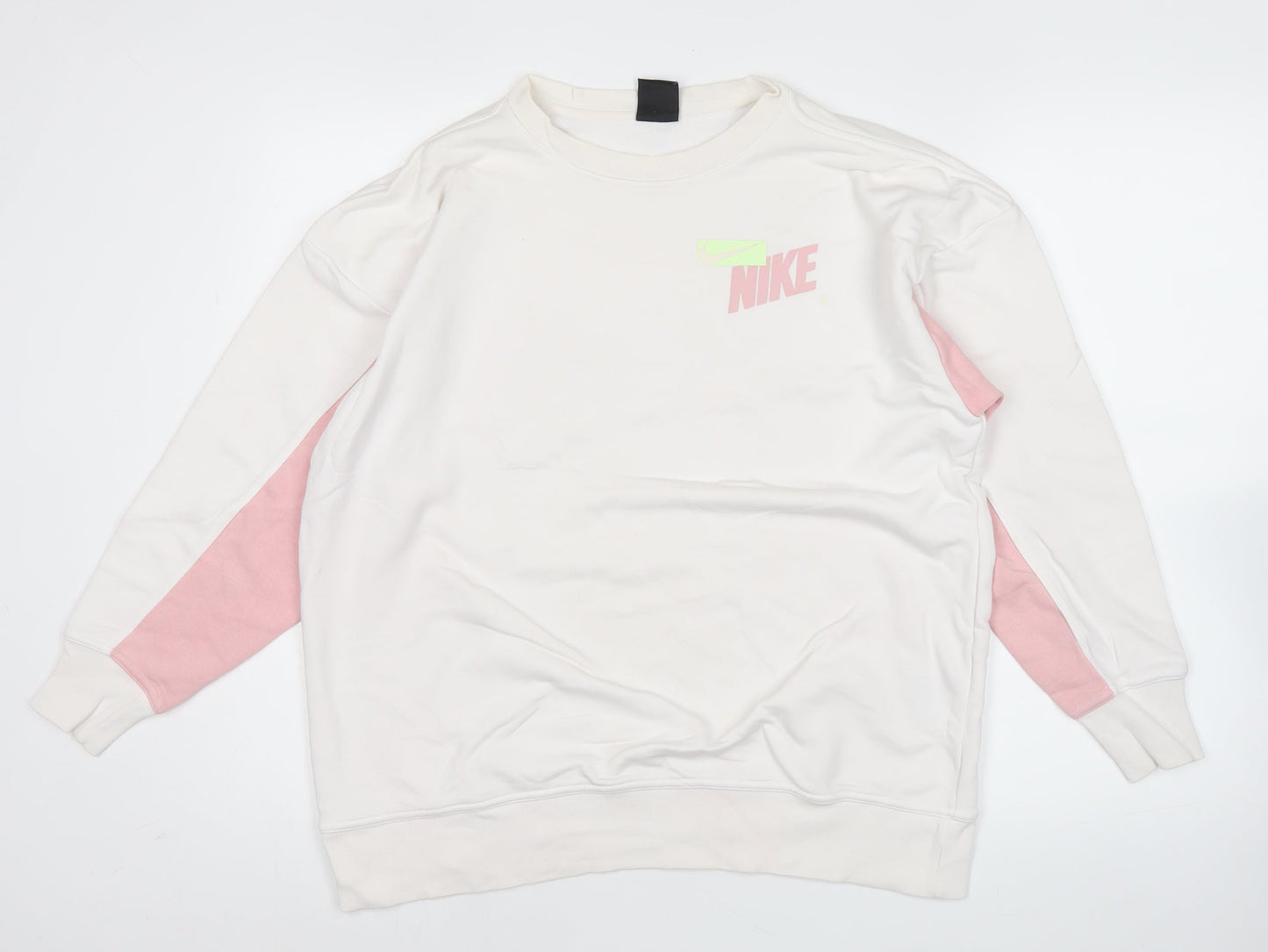 Nike Men’s Ivory Pink Logo Sweatshirt M Crew Neck Pullover