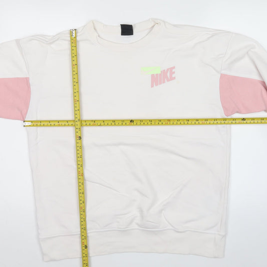 Nike Men’s Ivory Pink Logo Sweatshirt M Crew Neck Pullover