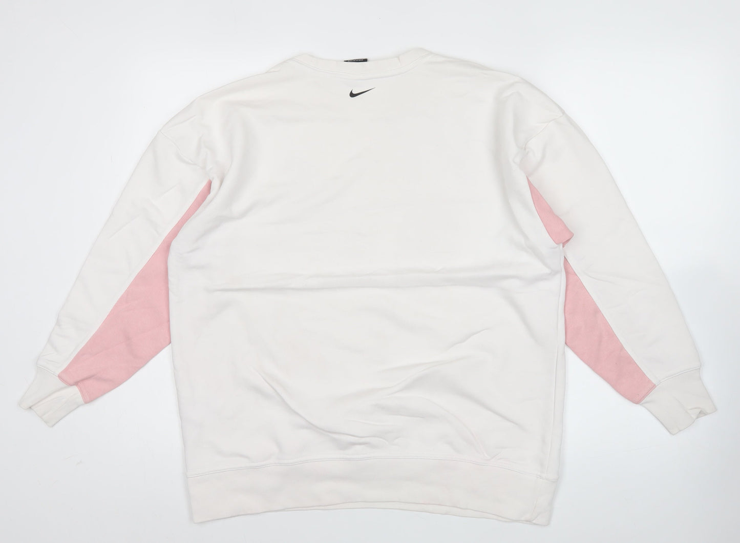 Nike Men’s Ivory Pink Logo Sweatshirt M Crew Neck Pullover