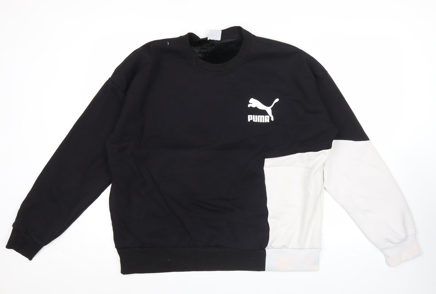 Puma Mens XL Black White Pullover Sweatshirt Crew Neck Logo Sportswear