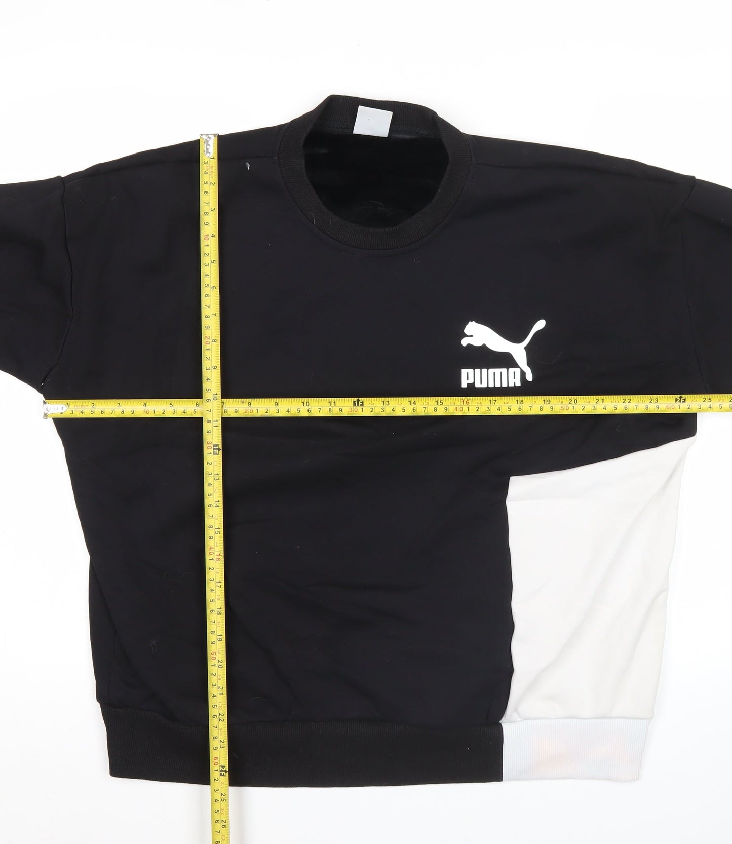 Puma Mens XL Black White Pullover Sweatshirt Crew Neck Logo Sportswear