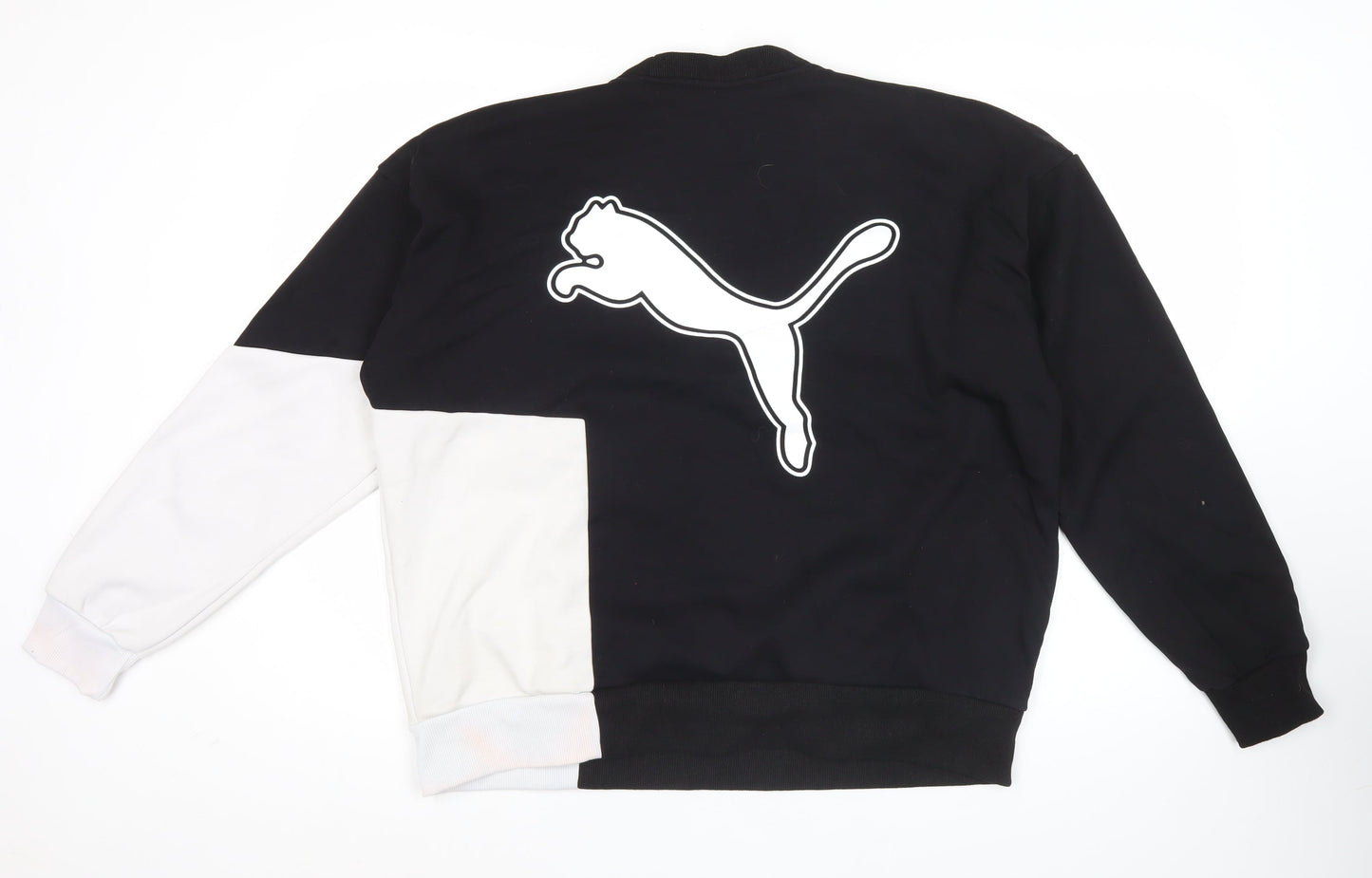 Puma Mens XL Black White Pullover Sweatshirt Crew Neck Logo Sportswear