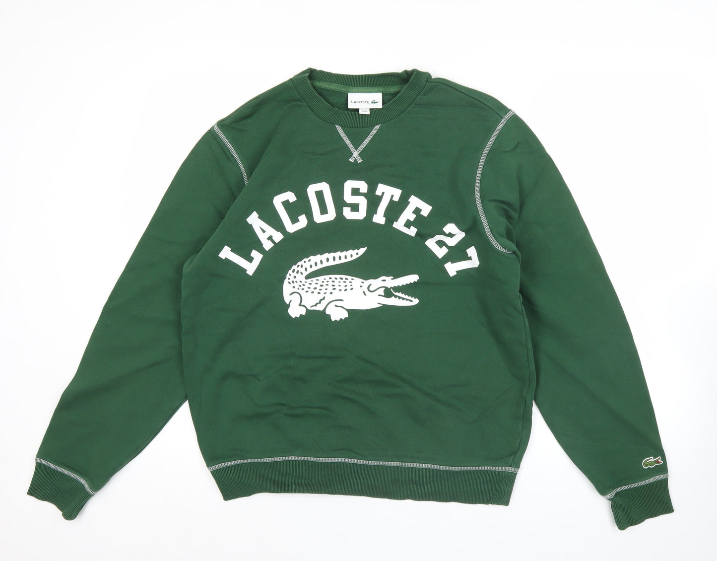 Lacoste Mens Green Pullover Sweatshirt M Crew Neck Graphic Logo