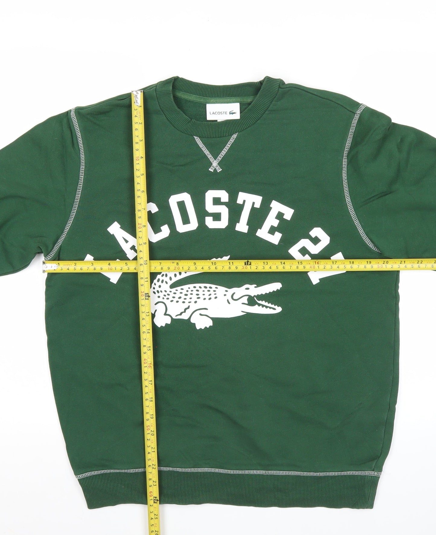 Lacoste Mens Green Pullover Sweatshirt M Crew Neck Graphic Logo