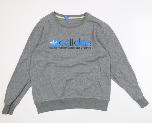 Adidas Mens Grey L Sweatshirt Pullover Crew Neck Logo Sportswear
