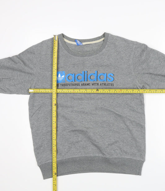 Adidas Mens Grey L Sweatshirt Pullover Crew Neck Logo Sportswear