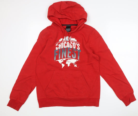 Additional front view of Adidas Men’s Red Pullover Hoodie, size M, Graphic Print Chicago Sports
