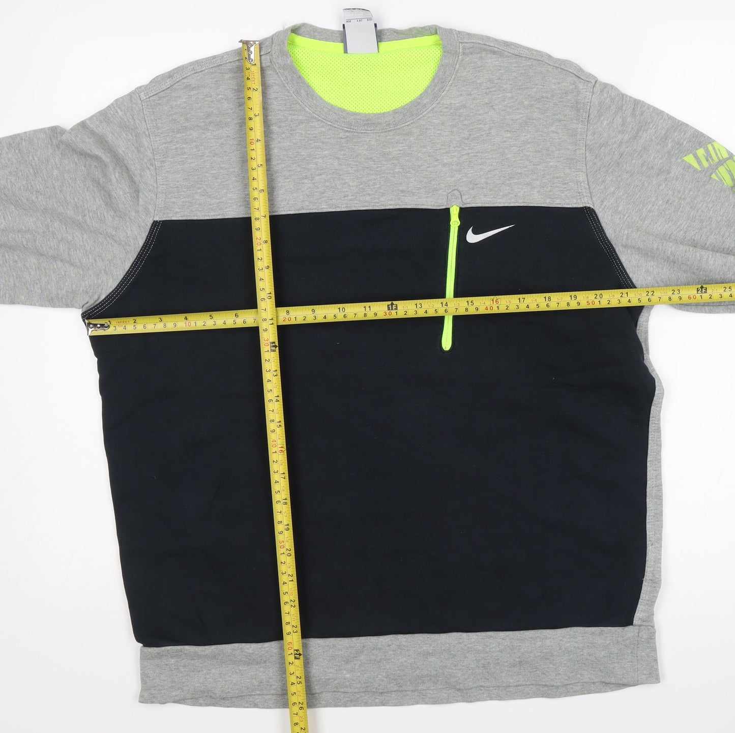Nike Mens 2XL Grey Black Crew Neck Pullover Sweatshirt Logo Zip