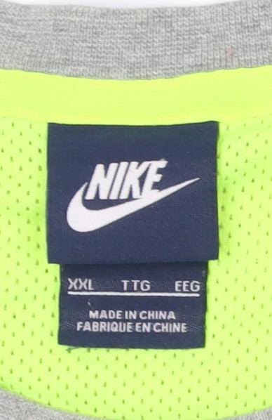 Nike Mens 2XL Grey Black Crew Neck Pullover Sweatshirt Logo Zip
