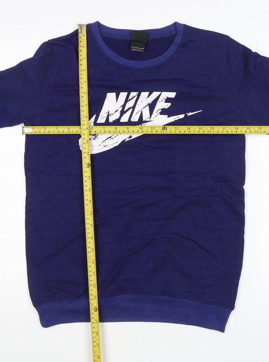 Nike Mens Blue L Pullover Sweatshirt Crew Neck Logo Graphic Print