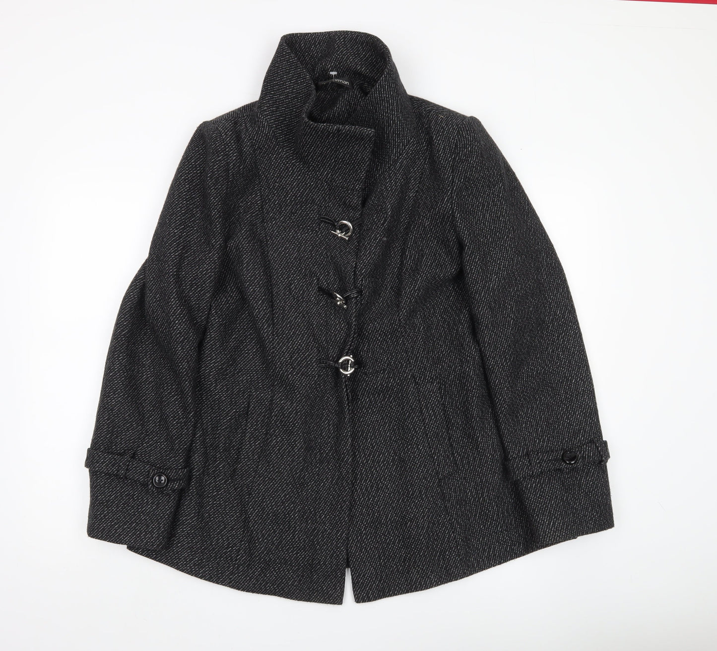 Jane Norman Womens Black Herringbone Mid-Length Coat UK 16