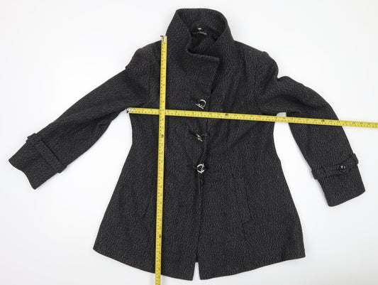 Jane Norman Womens Black Herringbone Mid-Length Coat UK 16