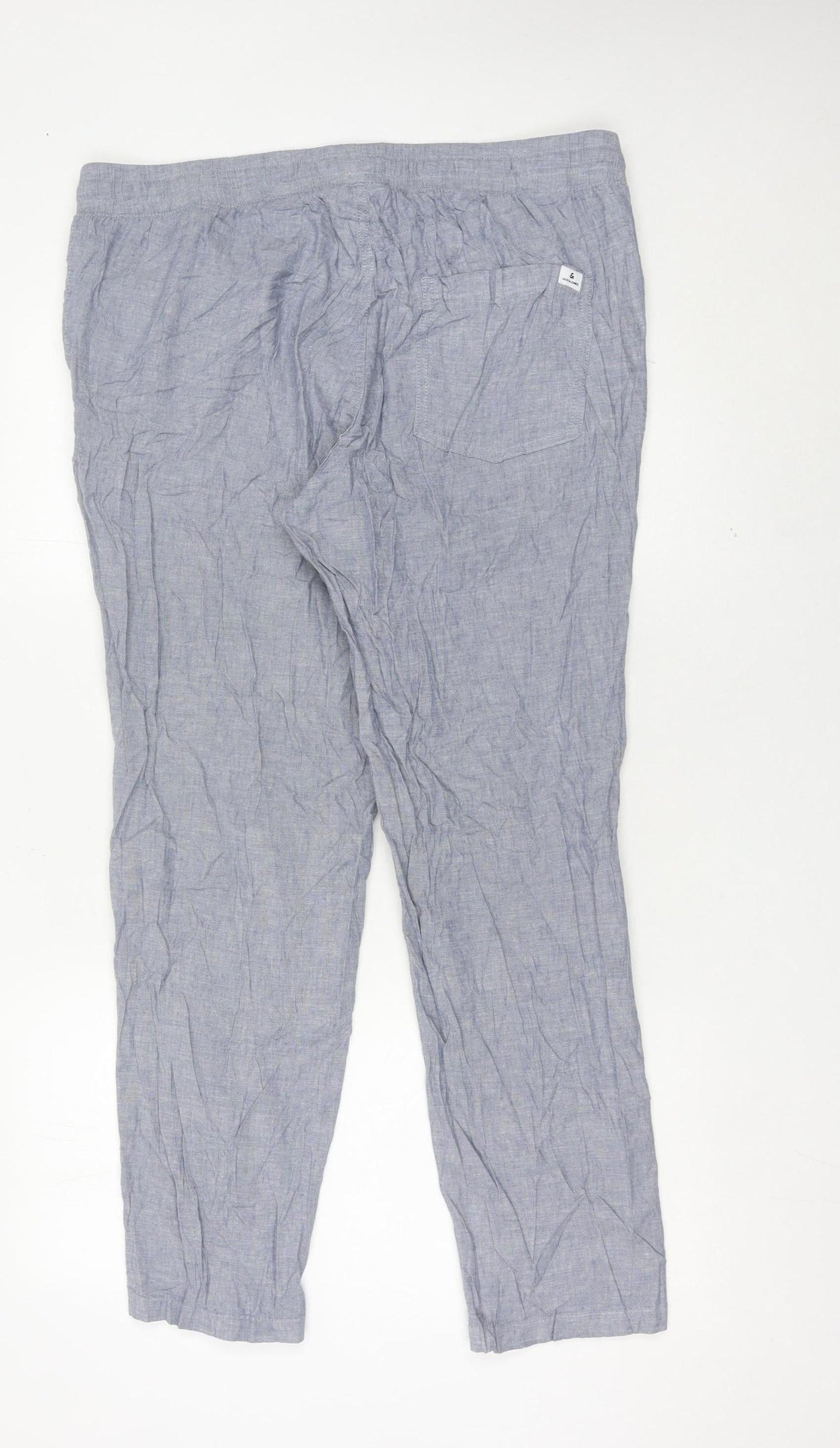 Jack & Jones Mens Grey XL Linen Blend Casual Trousers Drawstring Waist