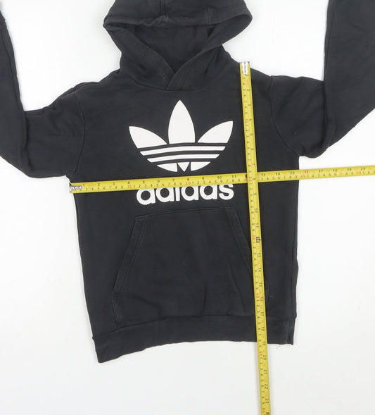Adidas Boys Black Pullover Hoodie 9-10 Years Cotton Blend Logo Sweatshirt