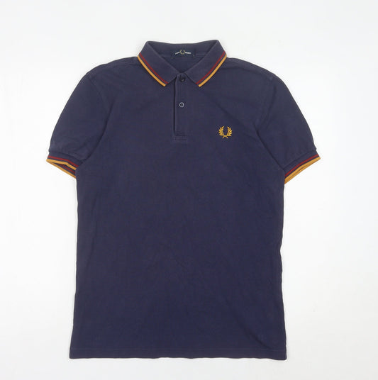 Fred Perry Mens Blue Slim Fit Polo Shirt S Short Sleeve Cotton