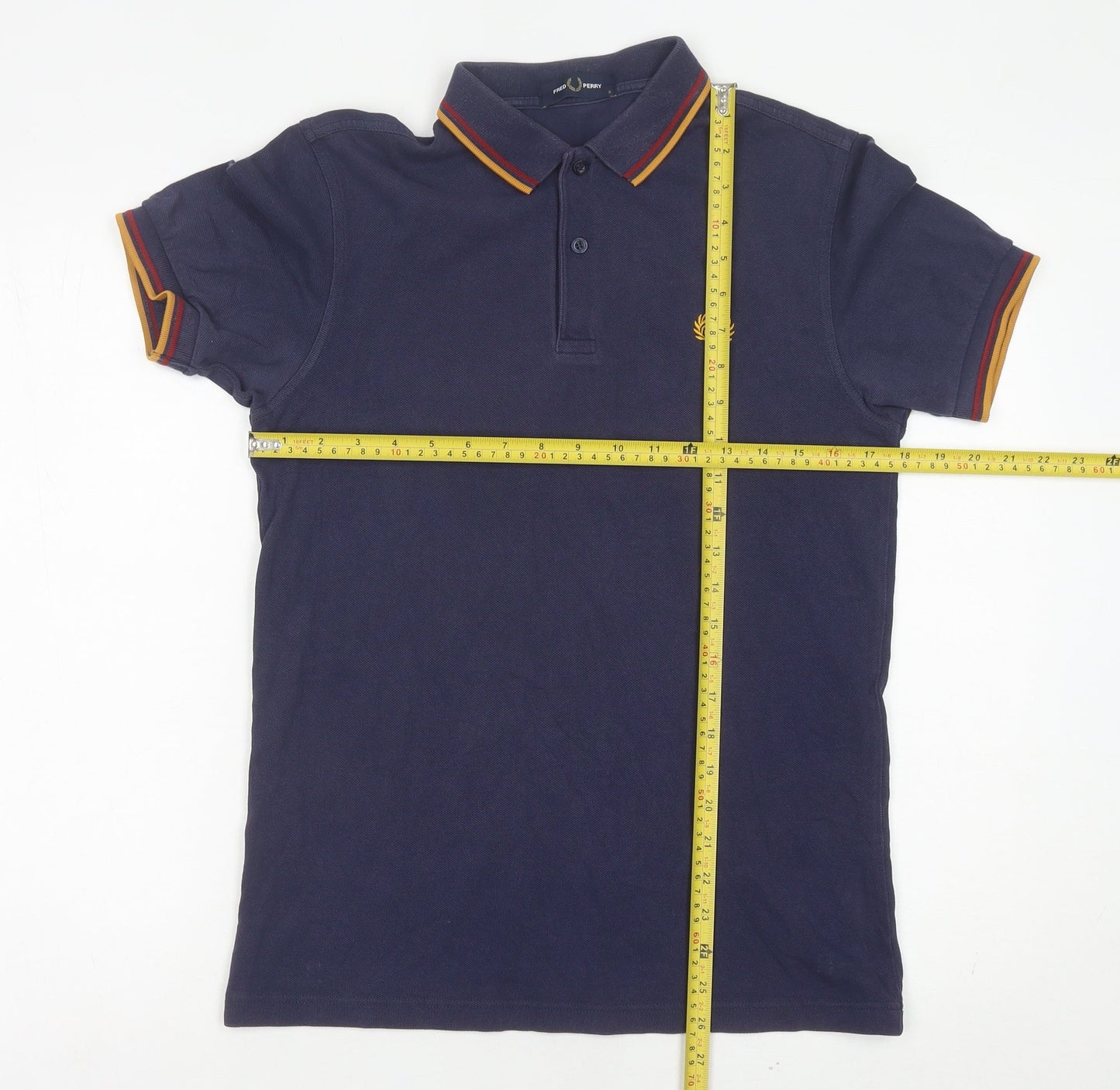 Fred Perry Mens Blue Slim Fit Polo Shirt S Short Sleeve Cotton