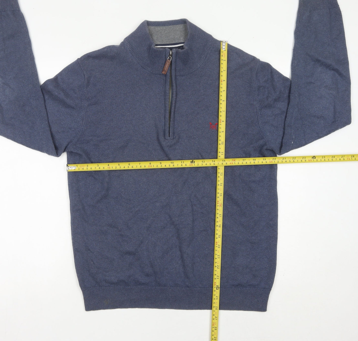 Crew Clothing Company Men's Blue L Half Zip Cotton Cashmere Jumper
