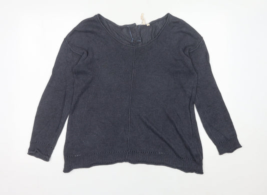 White Stuff Women Grey Linen Blend Scoop Neck Jumper Size 12