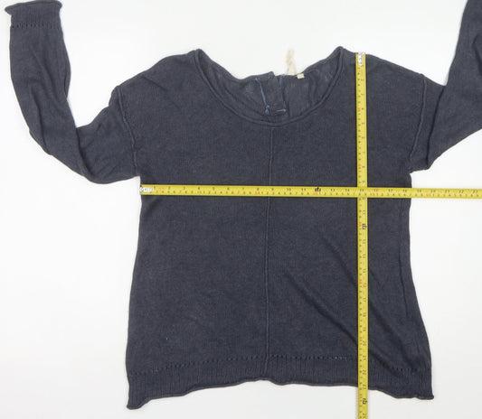 White Stuff Women Grey Linen Blend Scoop Neck Jumper Size 12