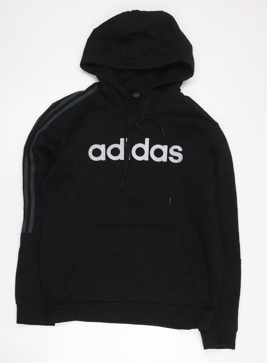 Adidas Mens Black L Pullover Hoodie Logo Sportswear Long Sleeve