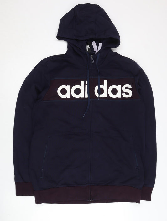 Adidas Men’s Blue Full Zip Hoodie L Sportswear Logo Hooded