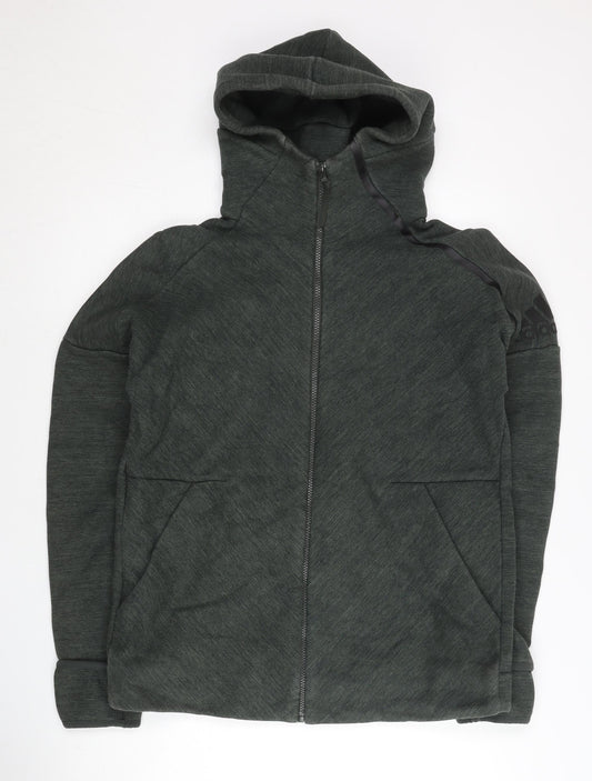 Adidas Mens Green Full Zip Hoodie Jacket Size L Regular Fit