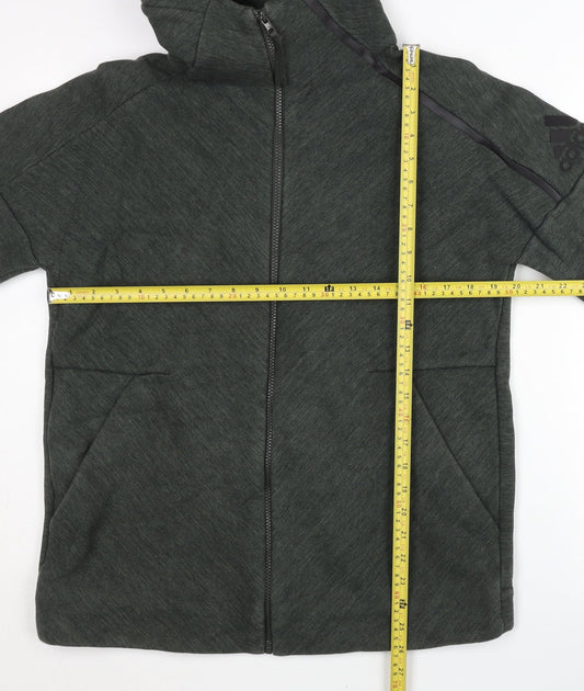 Adidas Mens Green Full Zip Hoodie Jacket Size L Regular Fit