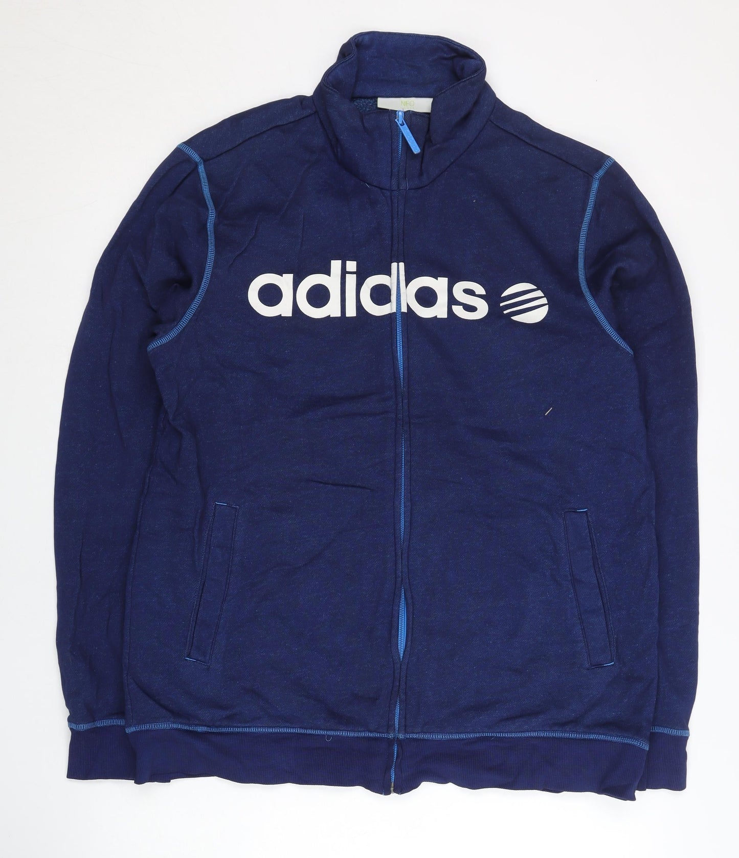Adidas Men’s Blue Track Jacket L Regular Fit Full Zip Cotton Blend
