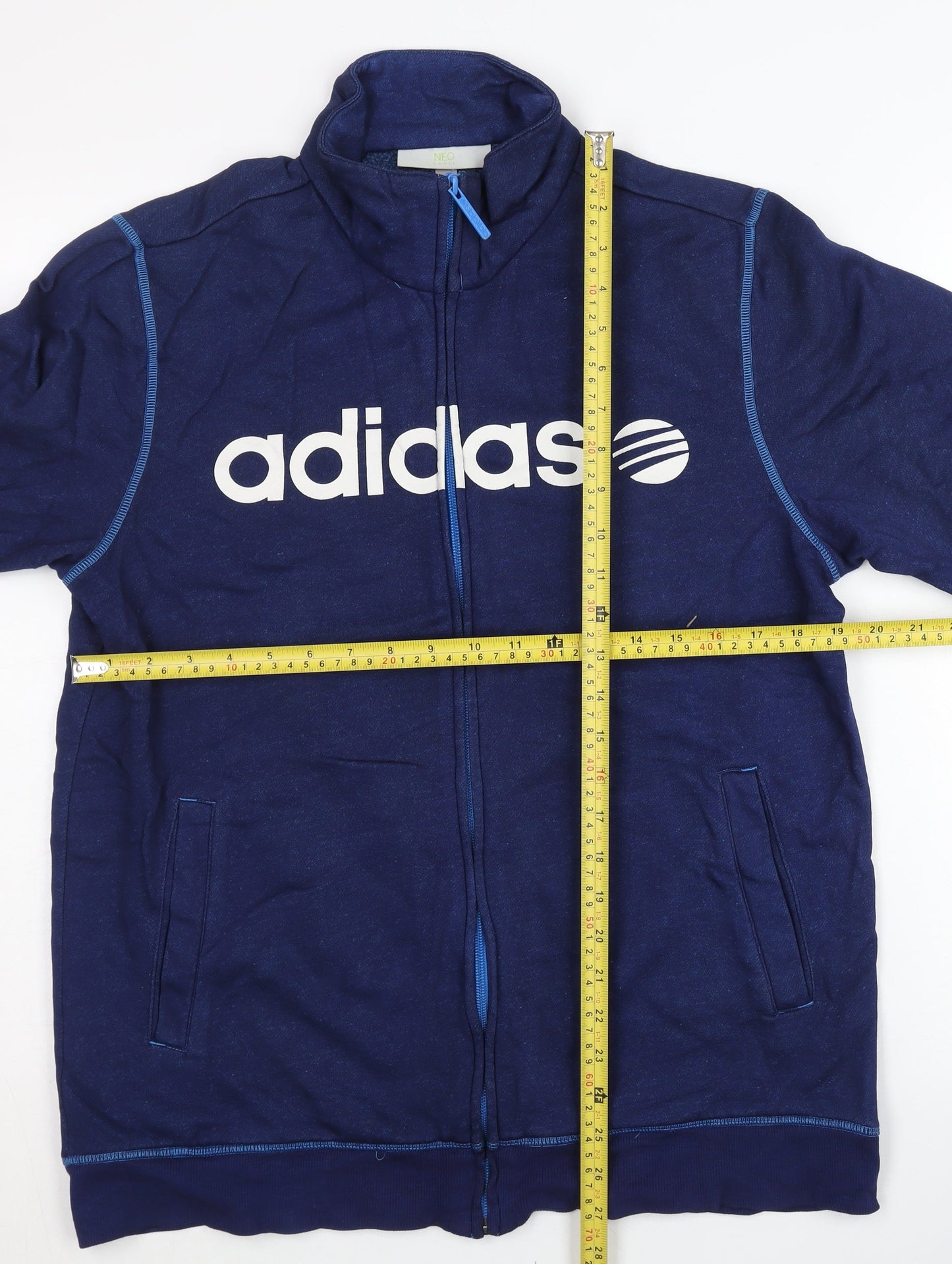 Adidas Men’s Blue Track Jacket L Regular Fit Full Zip Cotton Blend