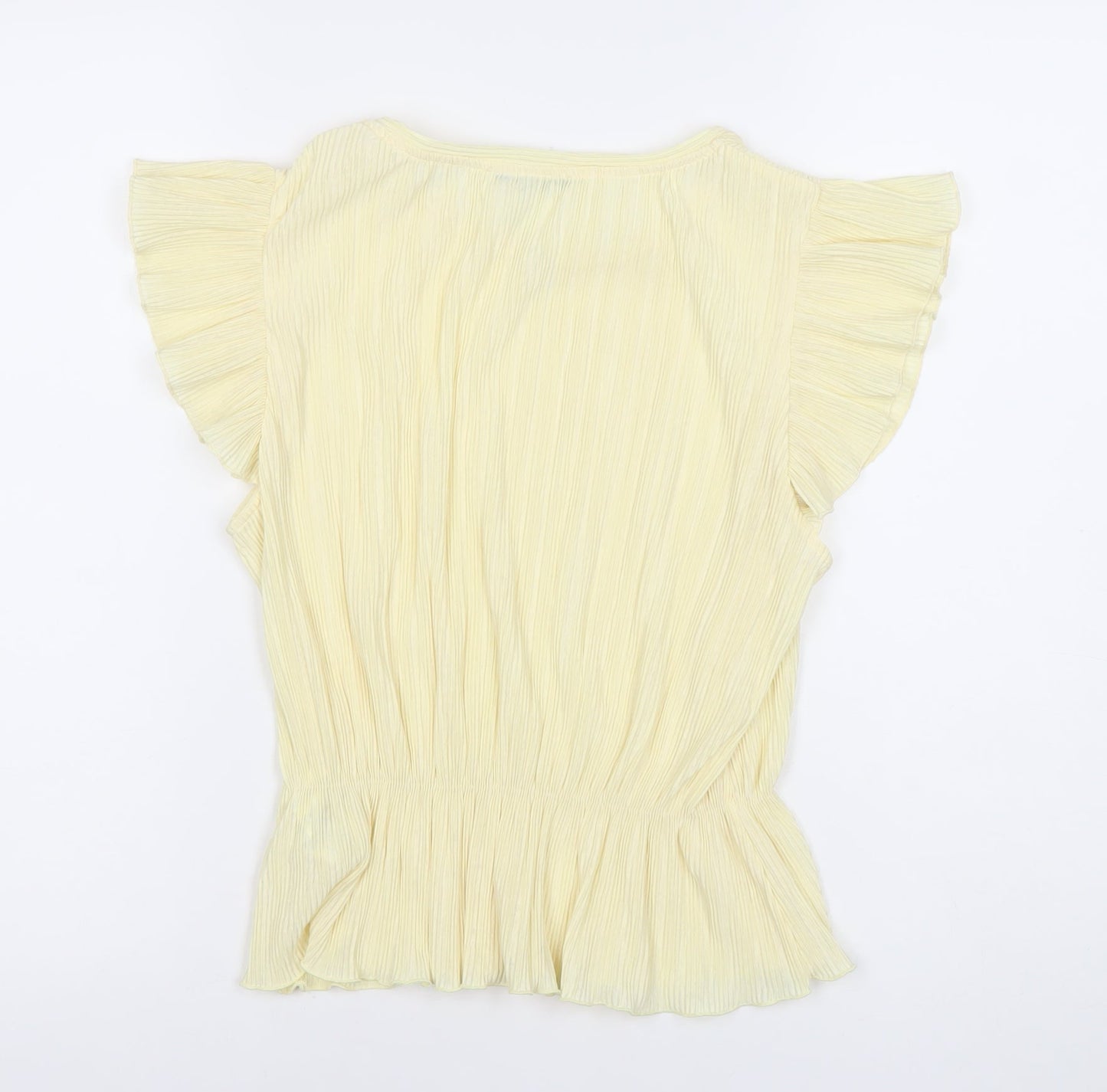 Pull & Bear Womens Yellow Blouse L Flutter Sleeve Ruffle Tunic Top