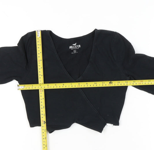 Hollister Womens Black Slim Fit Wrap Blouse Size S Long Sleeve