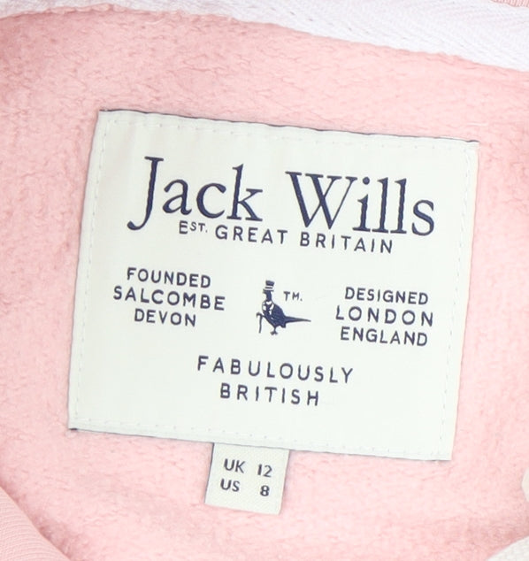 Jack Wills Women's Pink Cotton Hoodie UK 12 Pullover Casual Sweatshirt
