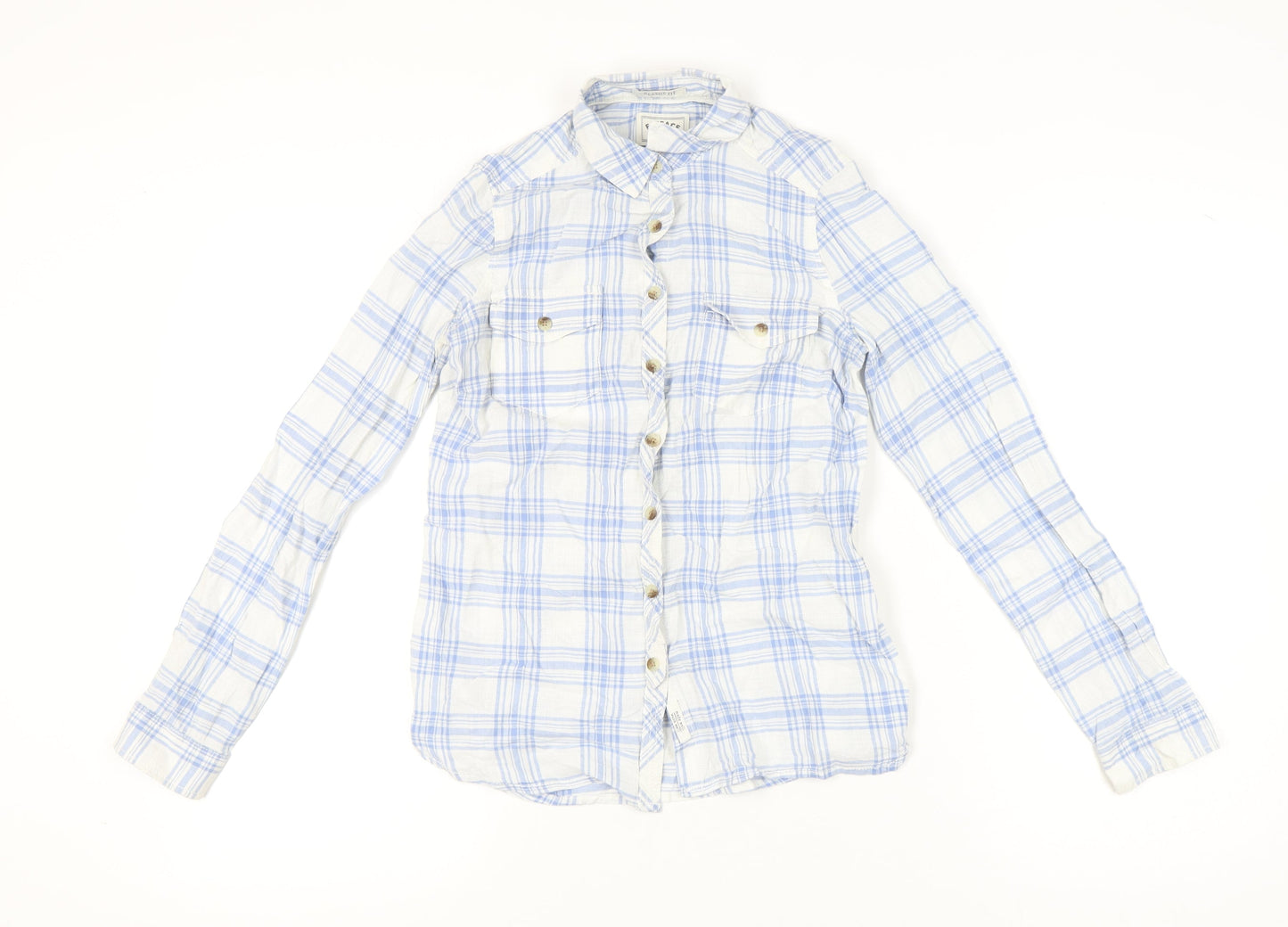 FatFace Women’s Blue Plaid Cotton Button-Up Shirt Size 8
