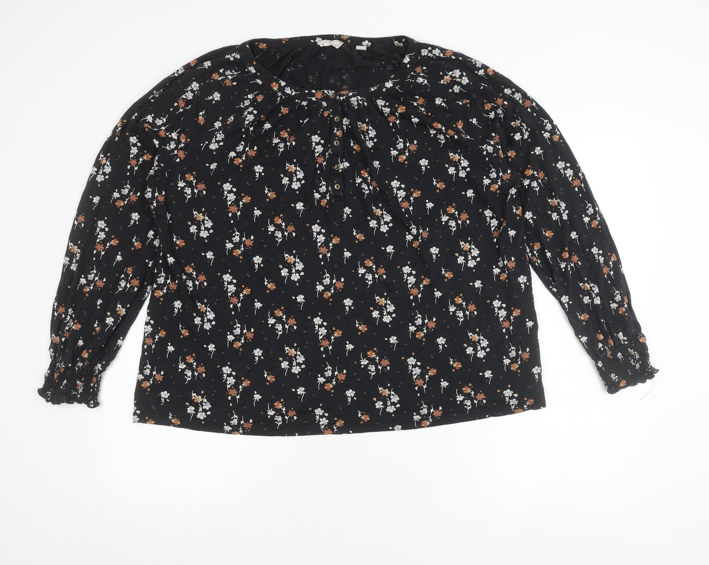 Fat Face Women’s Black Floral Tunic Blouse UK 18 Long Sleeve