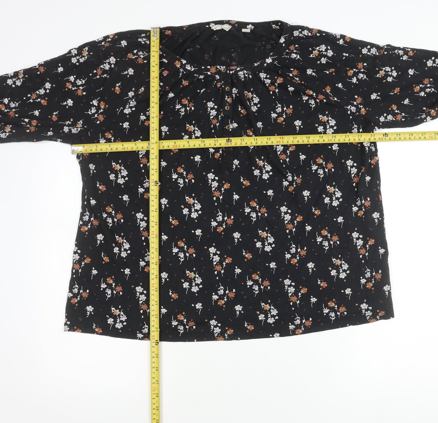 Fat Face Women’s Black Floral Tunic Blouse UK 18 Long Sleeve