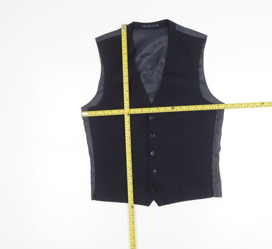Next Men's Blue Wool Waistcoat Size 36 Classic Formal