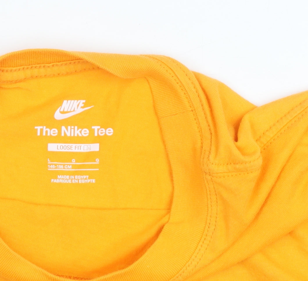 Nike Teens Yellow Loose Fit Cotton T-Shirt Size L Short Sleeve
