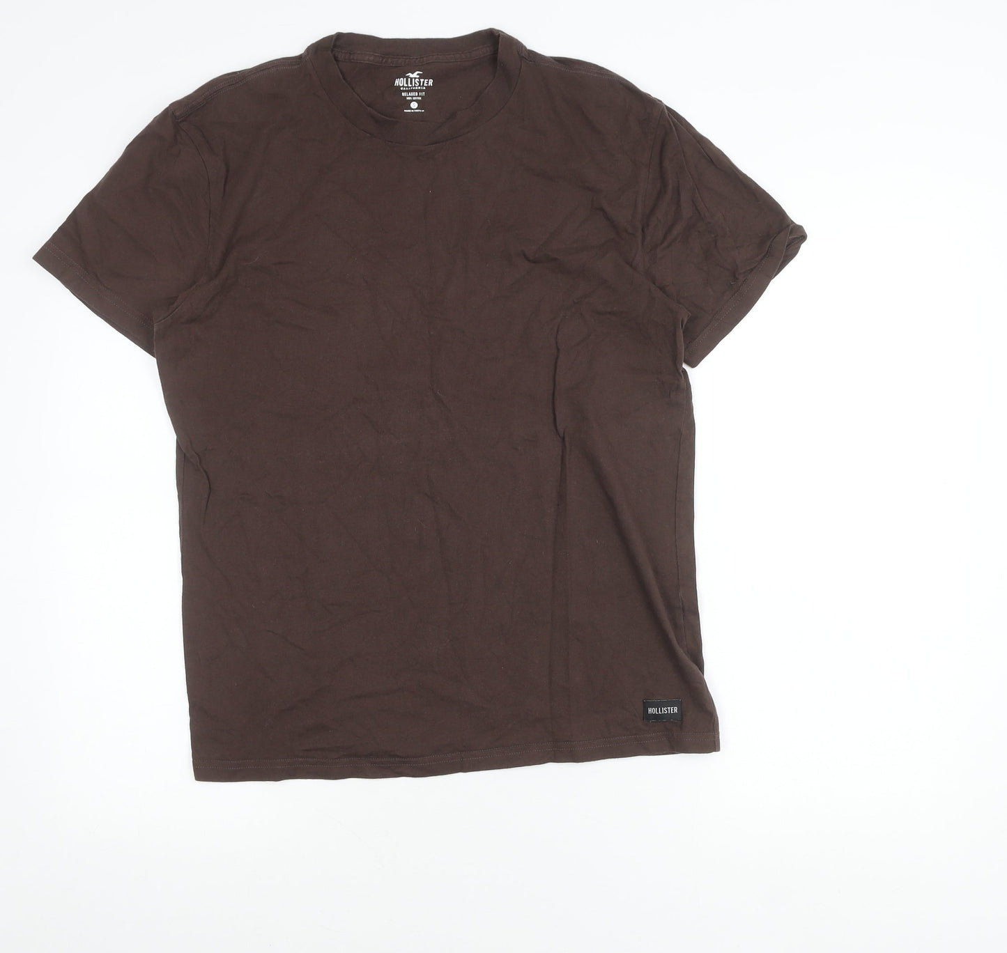 Hollister Men’s Brown Relaxed Fit Crew Neck Cotton T-Shirt Size S
