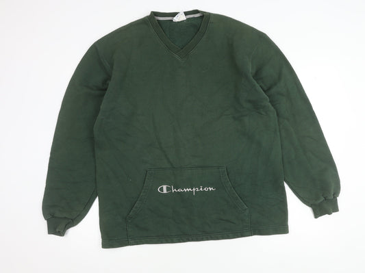 Champion Men’s Green Sweatshirt Size M Pullover V-Neck Logo