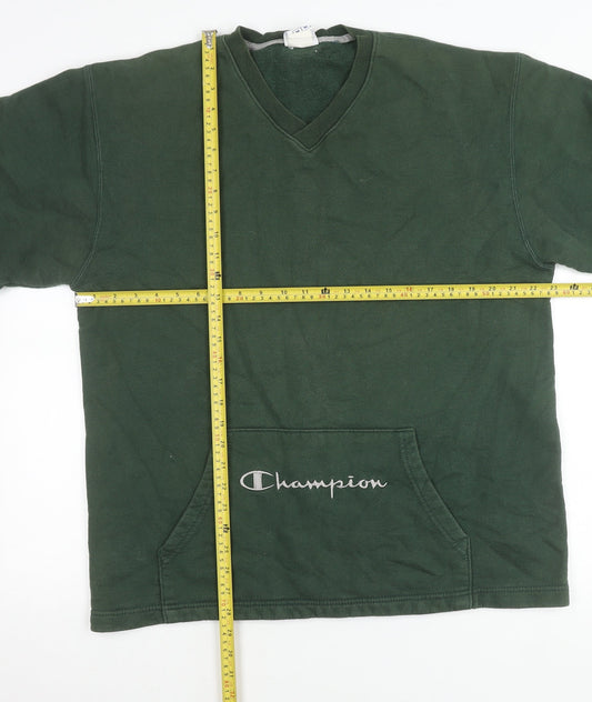 Champion Men’s Green Sweatshirt Size M Pullover V-Neck Logo