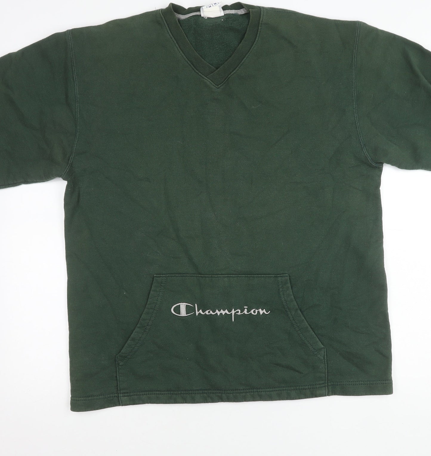 Champion Men’s Green Sweatshirt Size M Pullover V-Neck Logo